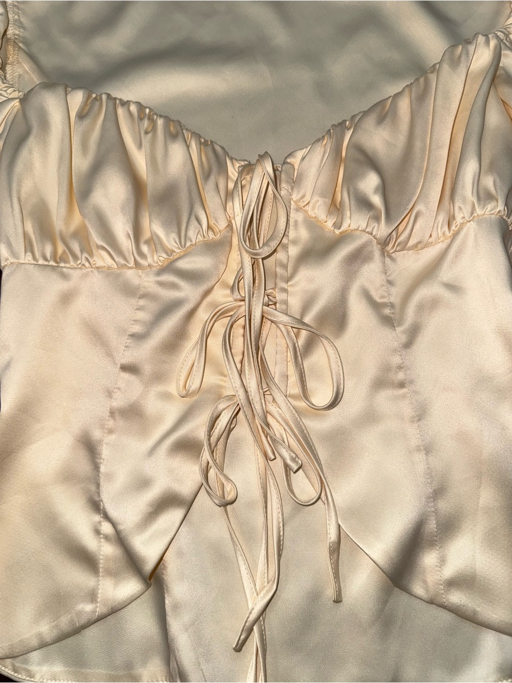 REVOLVE x Majorelle Ivory Satin Tie-Front Top - Picture 5 of 9